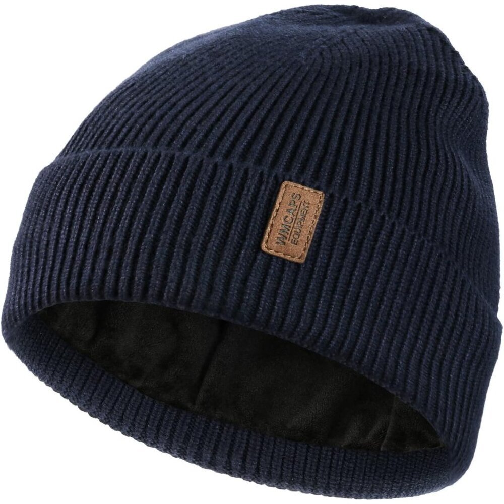 Men's Navy Blue Fleece Lined Beanie Soft Winter Warm Ski Stocking Knit Hat